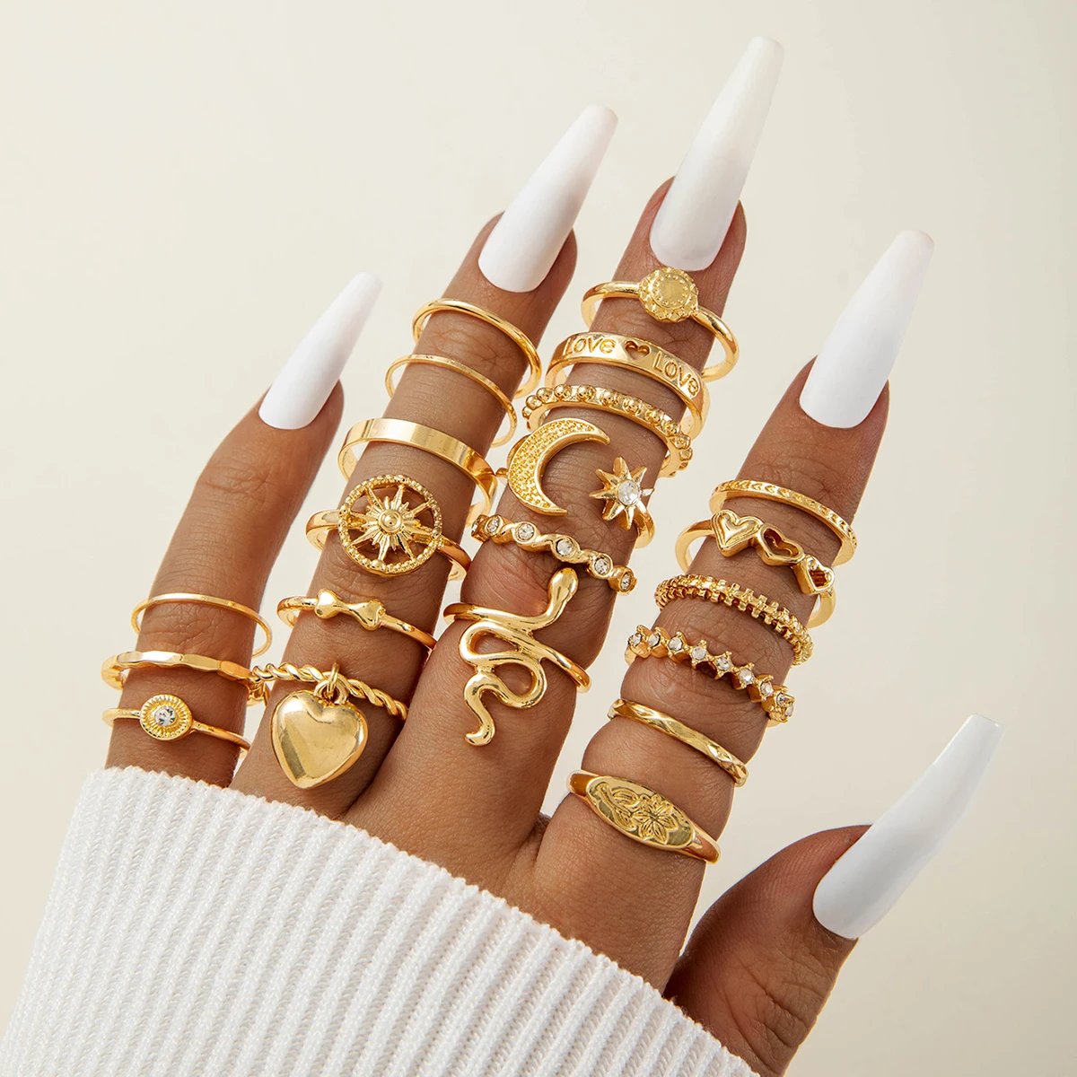 Tocona Fashion Gold Color Lrregular Intersect Ring Sets for Women Classic Smooth Wave Finger Rings Party Jewelry 6pc/set