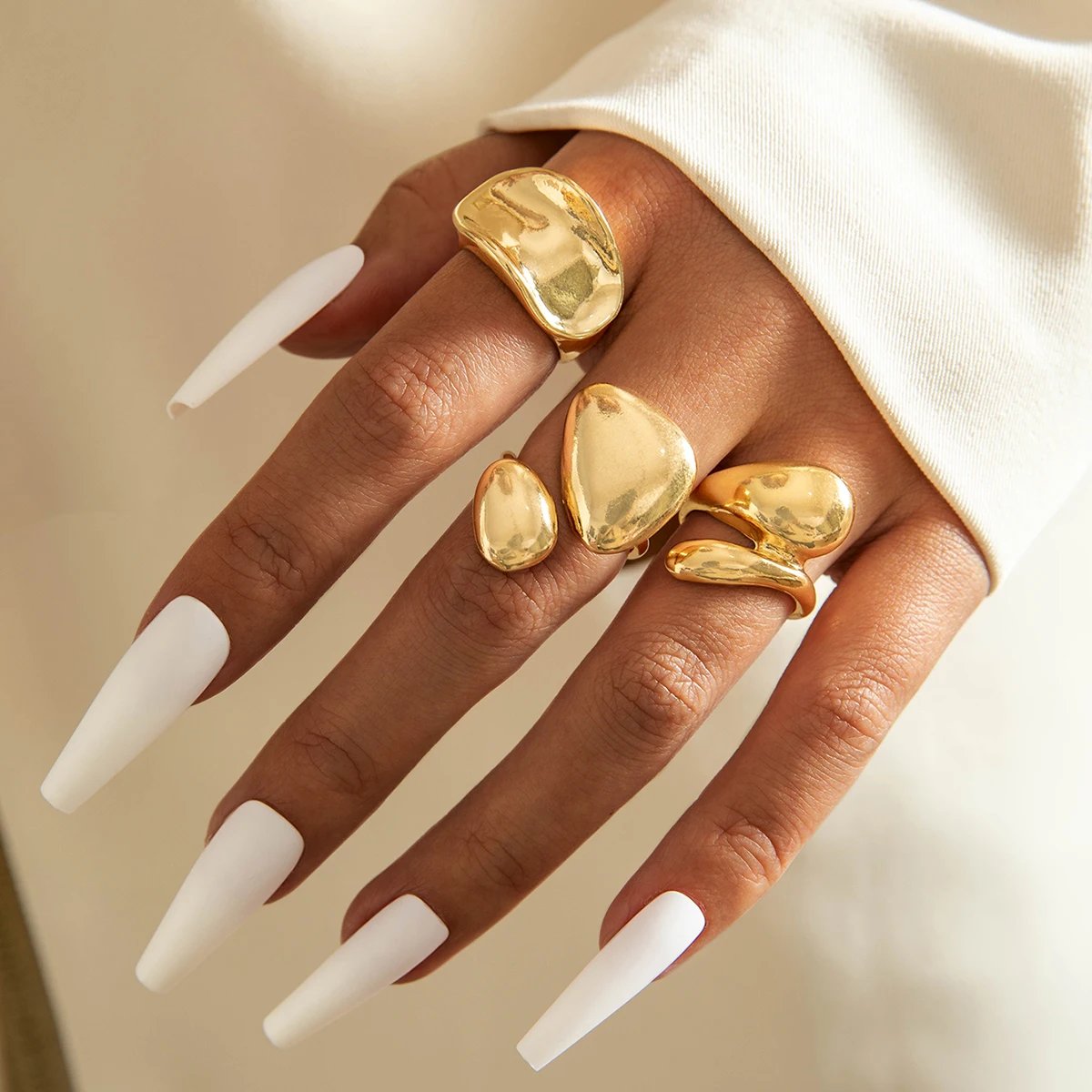 Tocona Fashion Gold Color Lrregular Intersect Ring Sets for Women Classic Smooth Wave Finger Rings Party Jewelry 6pc/set
