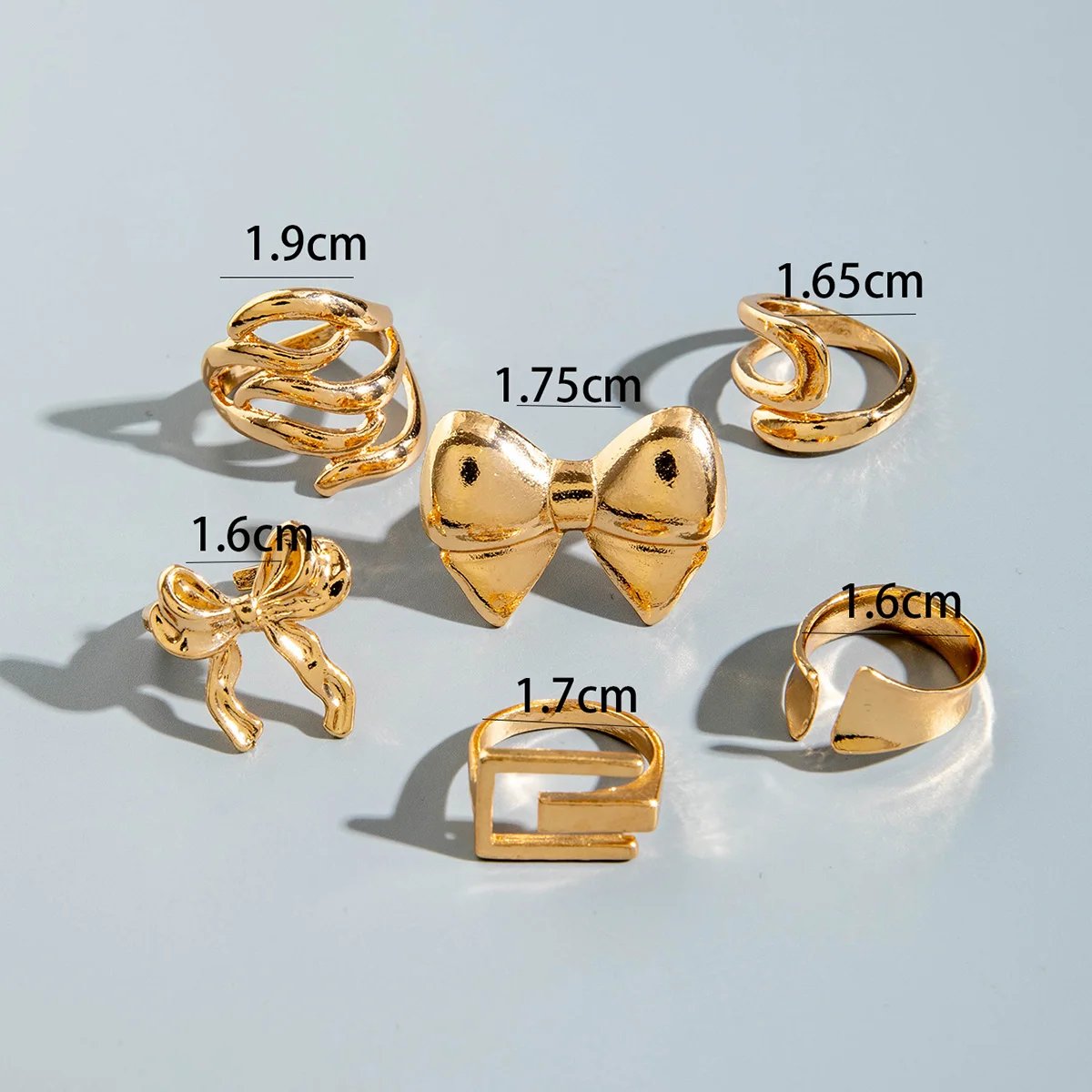 Tocona Fashion Gold Color Lrregular Intersect Ring Sets for Women Classic Smooth Wave Finger Rings Party Jewelry 6pc/set