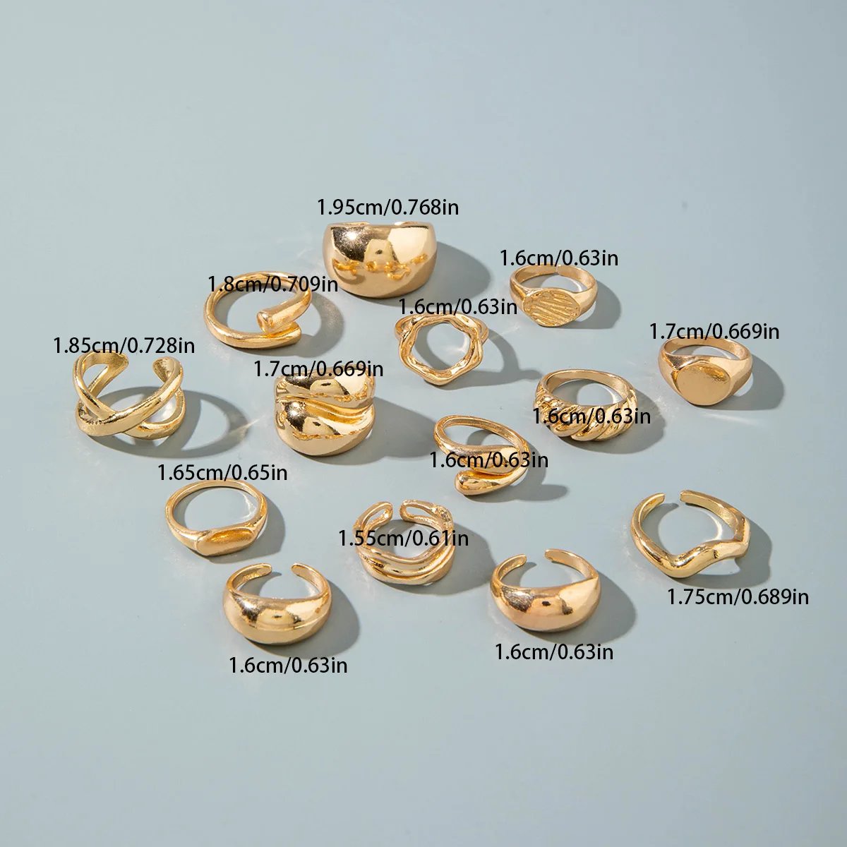 Tocona Fashion Gold Color Lrregular Intersect Ring Sets for Women Classic Smooth Wave Finger Rings Party Jewelry 6pc/set
