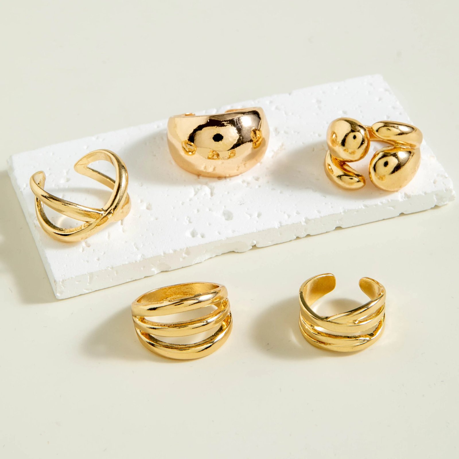 Tocona Fashion Gold Color Lrregular Intersect Ring Sets for Women Classic Smooth Wave Finger Rings Party Jewelry 6pc/set