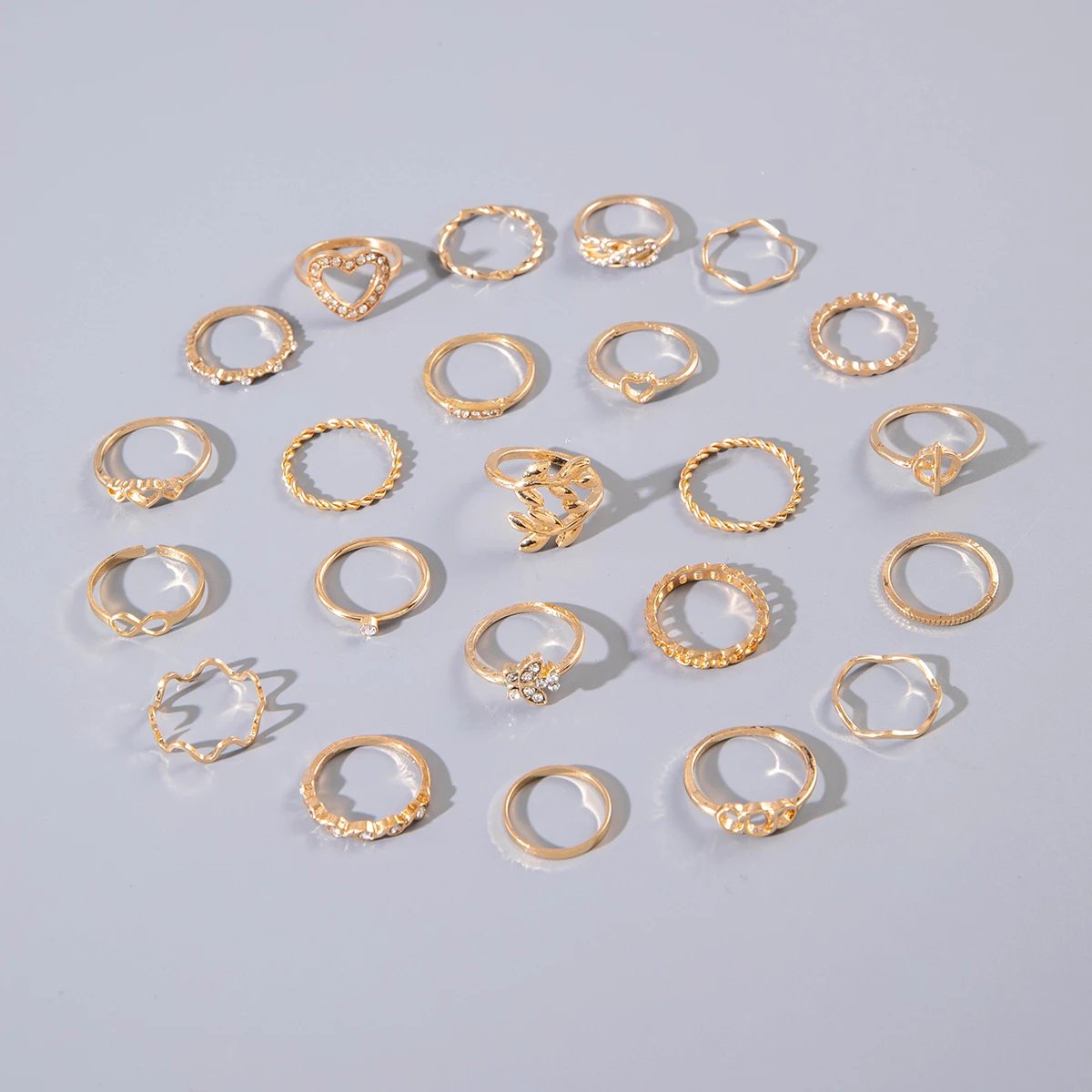 Tocona Fashion Gold Color Lrregular Intersect Ring Sets for Women Classic Smooth Wave Finger Rings Party Jewelry 6pc/set