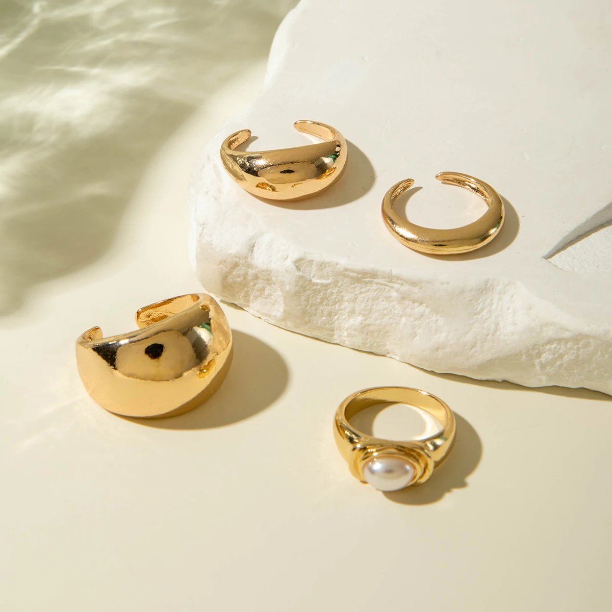 Tocona Fashion Gold Color Lrregular Intersect Ring Sets for Women Classic Smooth Wave Finger Rings Party Jewelry 6pc/set