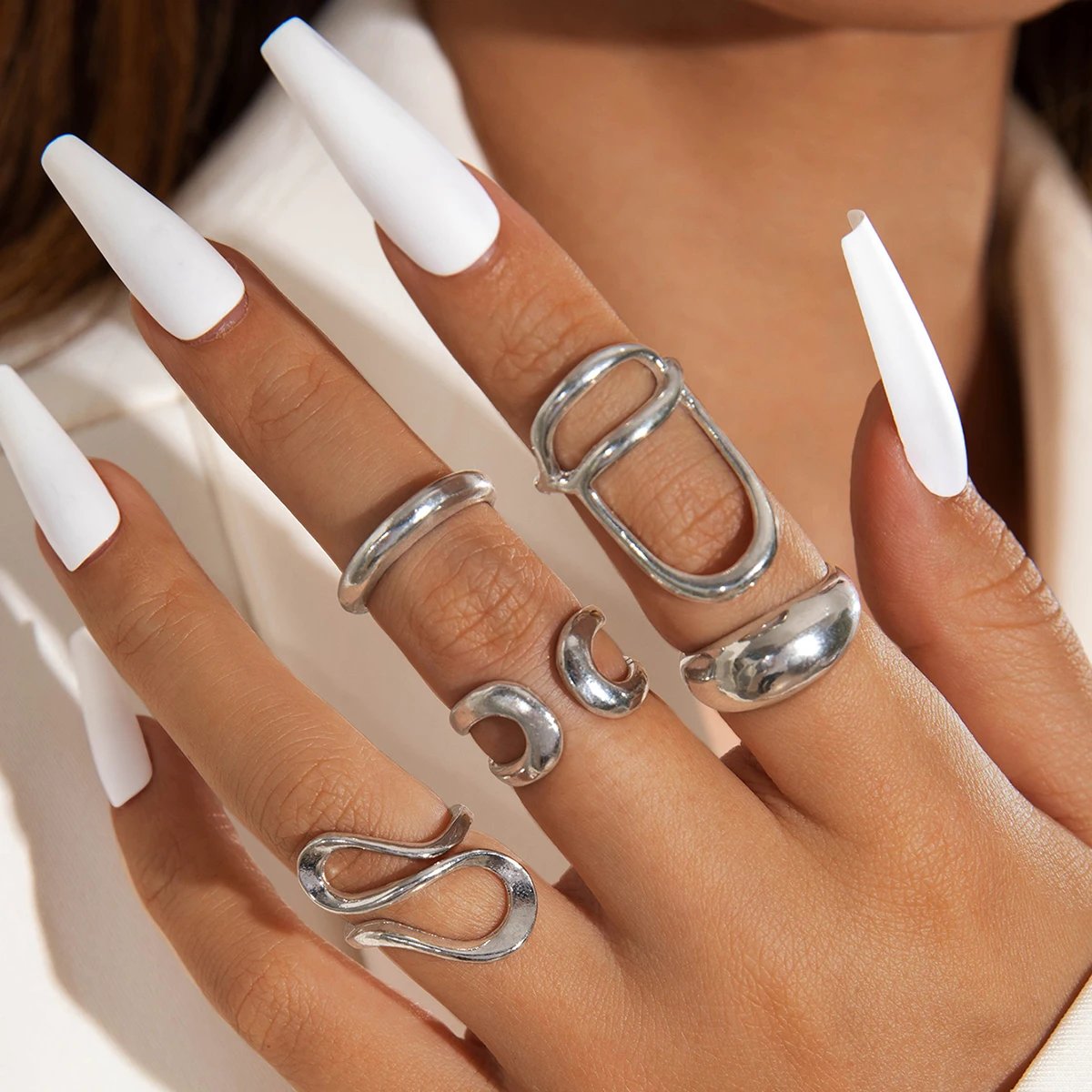Tocona Fashion Gold Color Lrregular Intersect Ring Sets for Women Classic Smooth Wave Finger Rings Party Jewelry 6pc/set