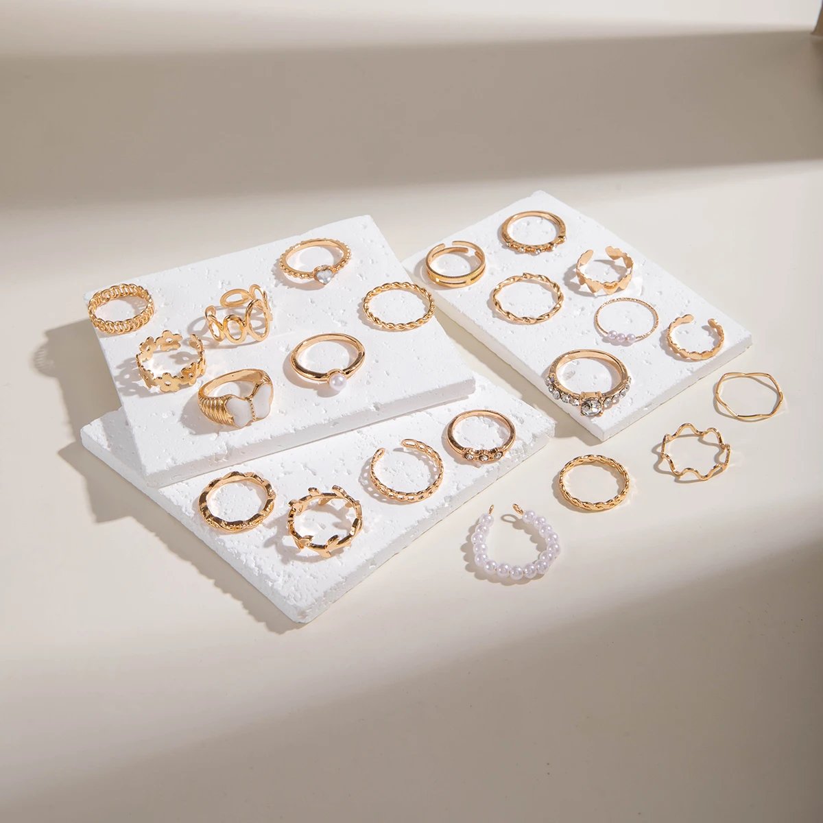 Tocona Fashion Gold Color Lrregular Intersect Ring Sets for Women Classic Smooth Wave Finger Rings Party Jewelry 6pc/set