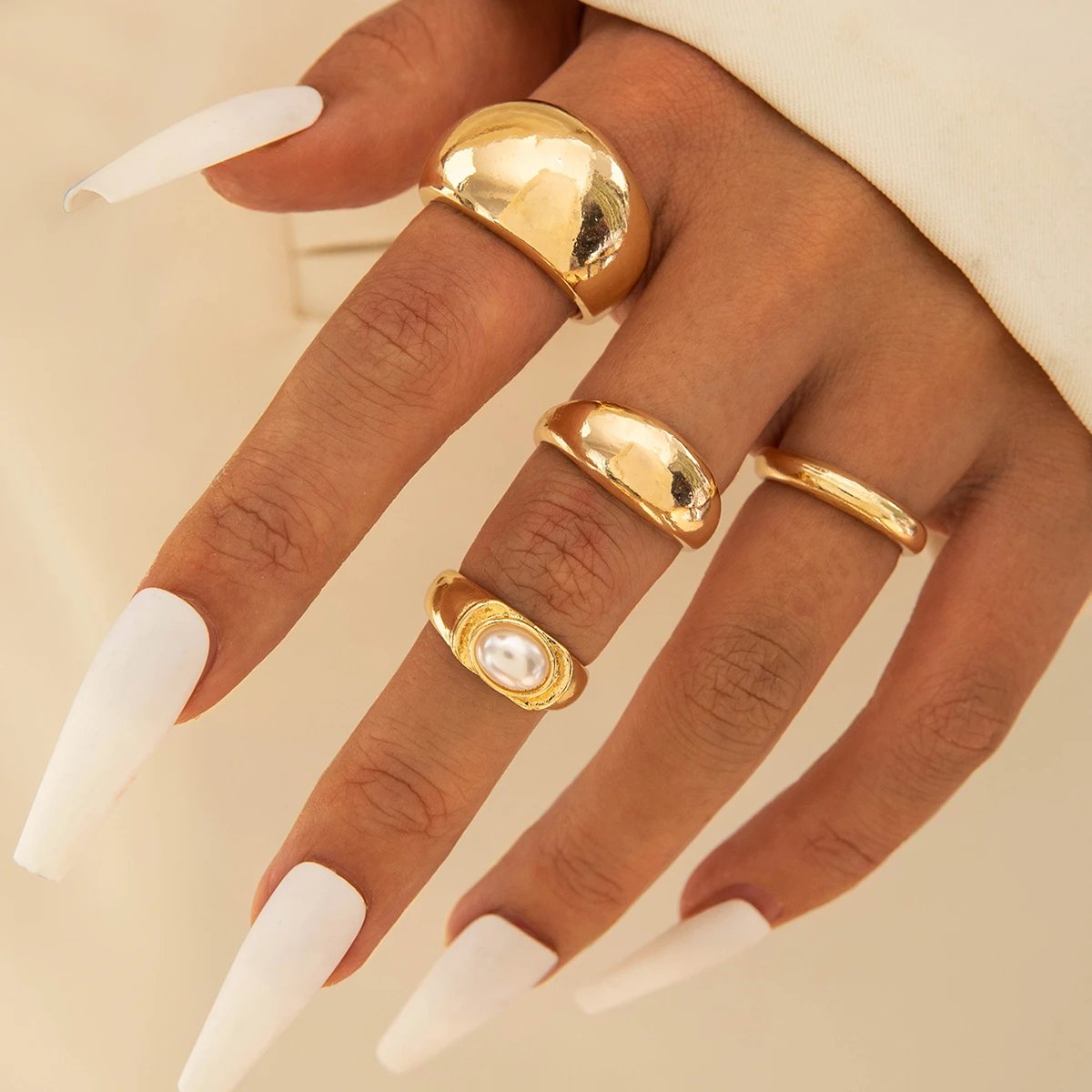 Tocona Fashion Gold Color Lrregular Intersect Ring Sets for Women Classic Smooth Wave Finger Rings Party Jewelry 6pc/set
