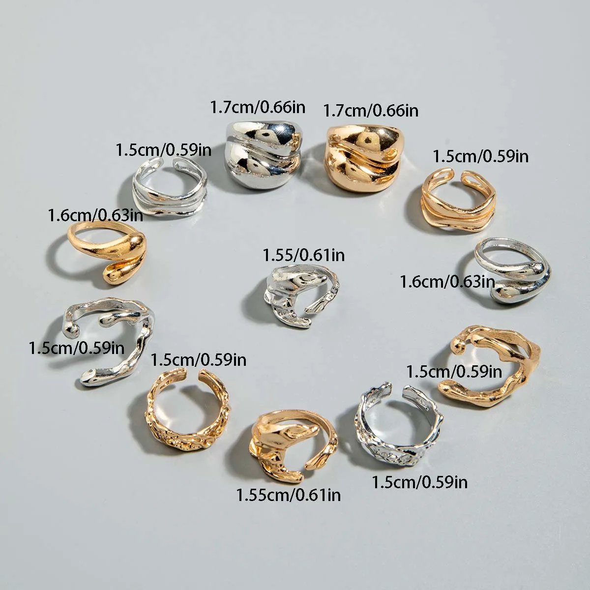 Tocona Fashion Gold Color Lrregular Intersect Ring Sets for Women Classic Smooth Wave Finger Rings Party Jewelry 6pc/set