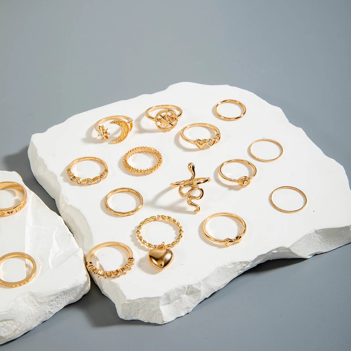 Tocona Fashion Gold Color Lrregular Intersect Ring Sets for Women Classic Smooth Wave Finger Rings Party Jewelry 6pc/set