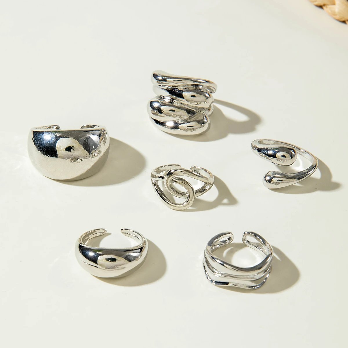 Tocona Fashion Gold Color Lrregular Intersect Ring Sets for Women Classic Smooth Wave Finger Rings Party Jewelry 6pc/set
