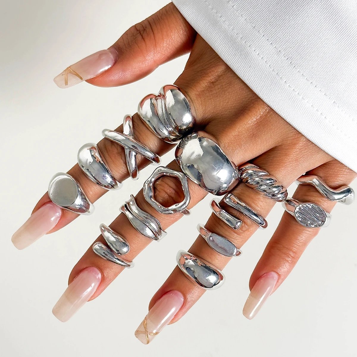 Tocona Fashion Gold Color Lrregular Intersect Ring Sets for Women Classic Smooth Wave Finger Rings Party Jewelry 6pc/set