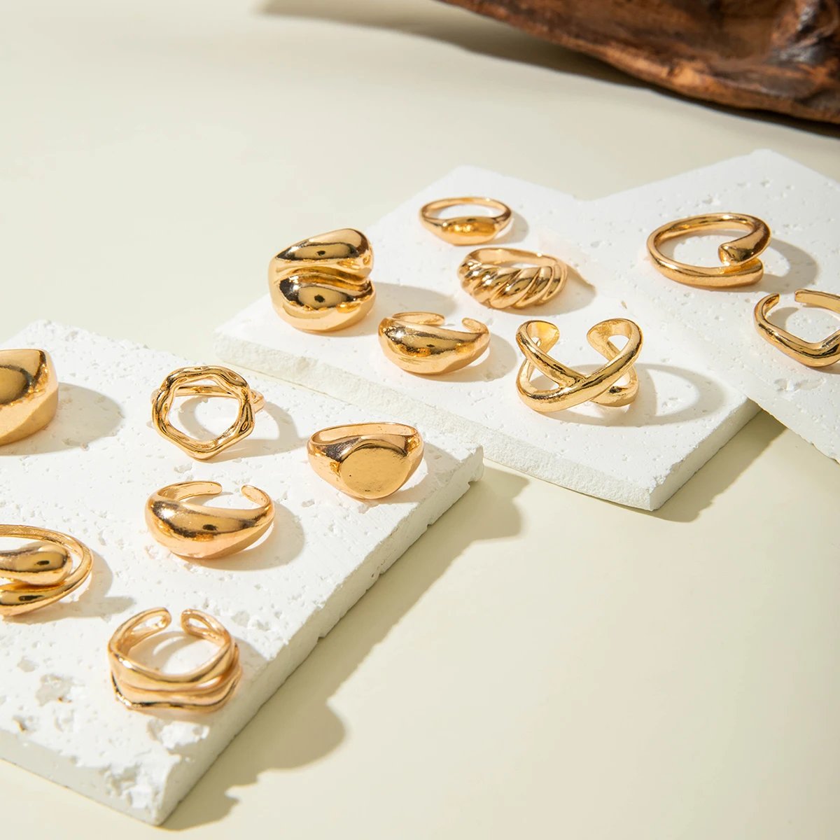 Tocona Fashion Gold Color Lrregular Intersect Ring Sets for Women Classic Smooth Wave Finger Rings Party Jewelry 6pc/set