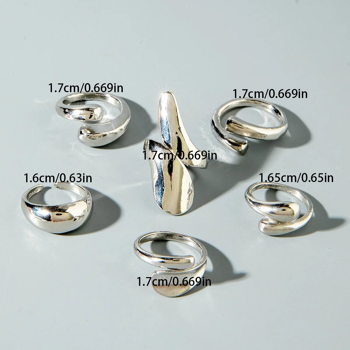 Tocona Fashion Gold Color Lrregular Intersect Ring Sets for Women Classic Smooth Wave Finger Rings Party Jewelry 6pc/set