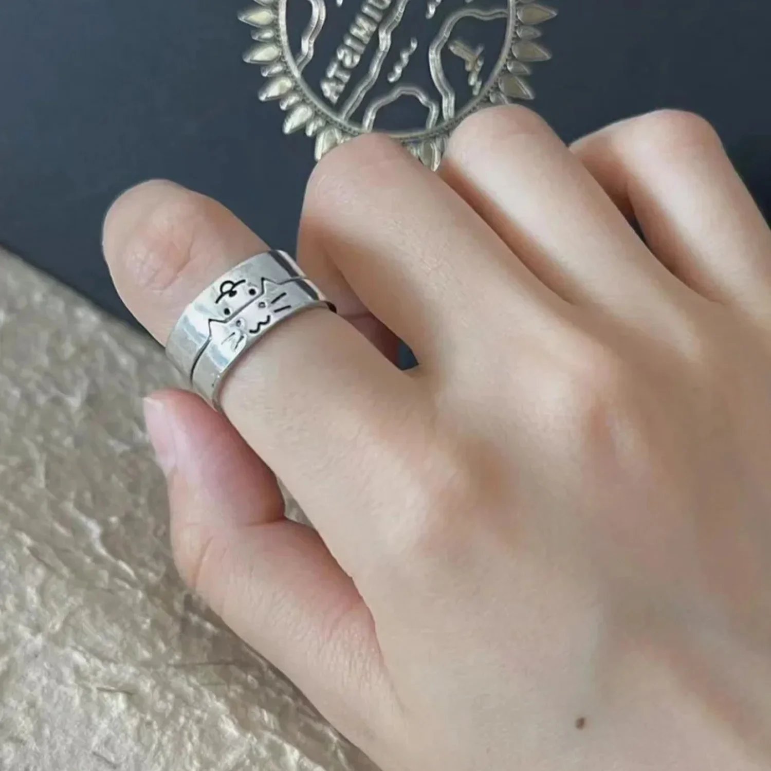 1/2pcs New Lovely Cat Dog Animal Couple Ring for Couple Handmade Opening Adjustable Rings Valentine's Day Rings Fashion Jewelry