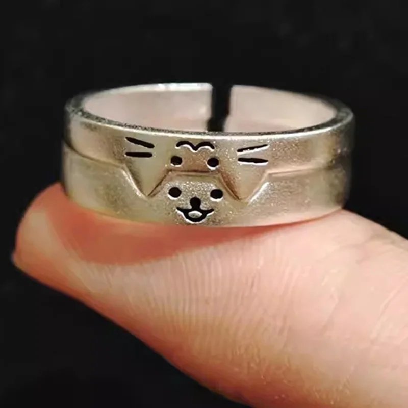 1/2pcs New Lovely Cat Dog Animal Couple Ring for Couple Handmade Opening Adjustable Rings Valentine's Day Rings Fashion Jewelry - Image 2