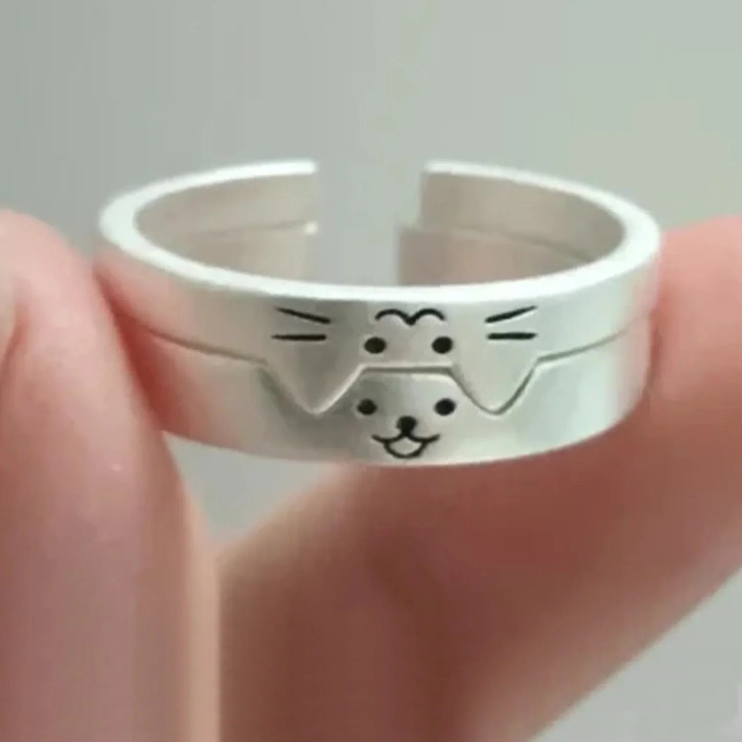 1/2pcs New Lovely Cat Dog Animal Couple Ring for Couple Handmade Opening Adjustable Rings Valentine's Day Rings Fashion Jewelry 1/2pcs New Lovely Cat Dog Animal Couple Ring for Couple Handmade Opening Adjustable Rings Valentine's Day Rings Fashion Jewelry