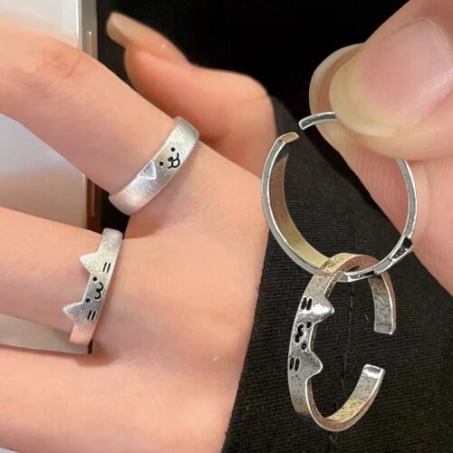 1/2pcs New Lovely Cat Dog Animal Couple Ring for Couple Handmade Opening Adjustable Rings Valentine's Day Rings Fashion Jewelry