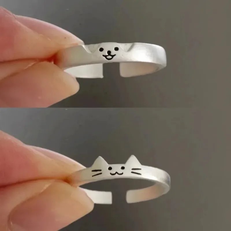 1/2pcs New Lovely Cat Dog Animal Couple Ring for Couple Handmade Opening Adjustable Rings Valentine's Day Rings Fashion Jewelry - Image 5
