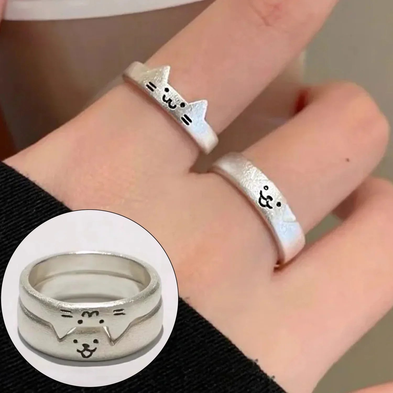 1/2pcs New Lovely Cat Dog Animal Couple Ring for Couple Handmade Opening Adjustable Rings Valentine's Day Rings Fashion Jewelry 1/2pcs New Lovely Cat Dog Animal Couple Ring for Couple Handmade Opening Adjustable Rings Valentine's Day Rings Fashion Jewelry