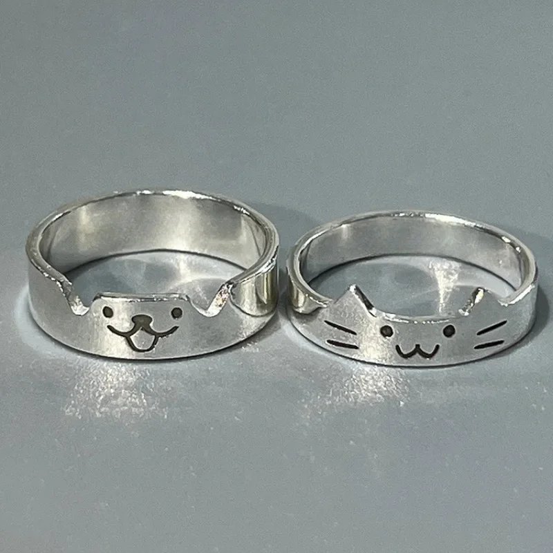 1/2pcs New Lovely Cat Dog Animal Couple Ring for Couple Handmade Opening Adjustable Rings Valentine's Day Rings Fashion Jewelry - Image 3