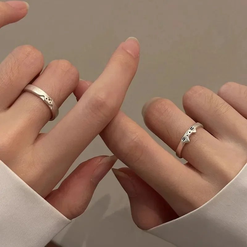 1/2pcs New Lovely Cat Dog Animal Couple Ring for Couple Handmade Opening Adjustable Rings Valentine's Day Rings Fashion Jewelry