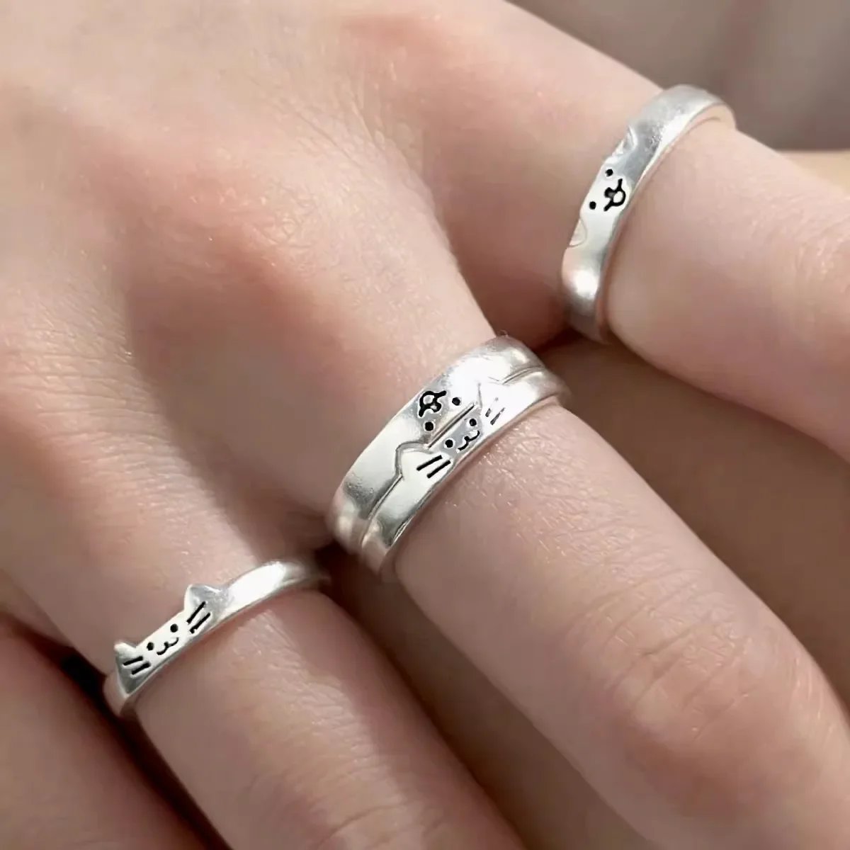 1/2pcs New Lovely Cat Dog Animal Couple Ring for Couple Handmade Opening Adjustable Rings Valentine's Day Rings Fashion Jewelry 1/2pcs New Lovely Cat Dog Animal Couple Ring for Couple Handmade Opening Adjustable Rings Valentine's Day Rings Fashion Jewelry