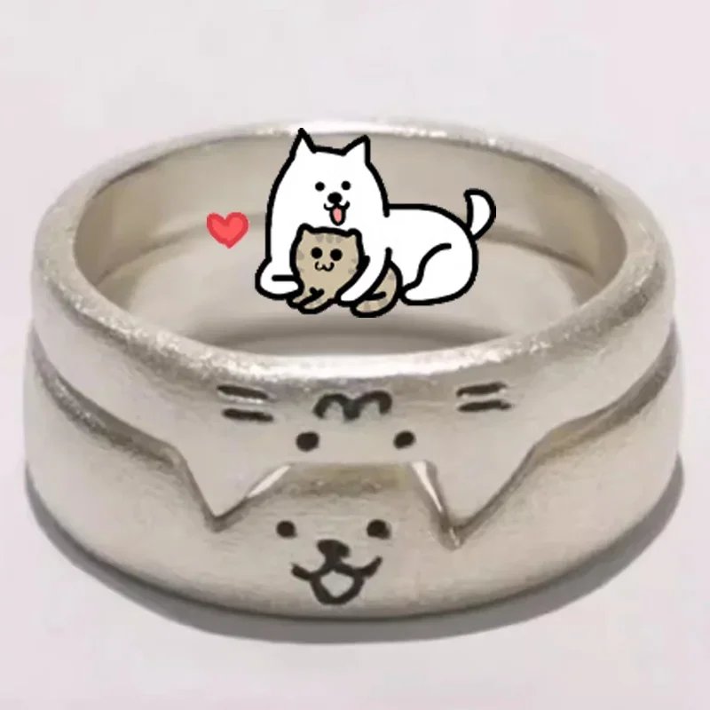 1/2pcs New Lovely Cat Dog Animal Couple Ring for Couple Handmade Opening Adjustable Rings Valentine's Day Rings Fashion Jewelry - Image 6