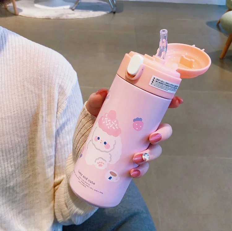 380ML Thermos Vacuum Flask Cute Cartoon 304 Stainless Steel Thermal Water Bottle Insulated Straw Cups Tumbler Drinkware 380ML Thermos Vacuum Flask Cute Cartoon 304 Stainless Steel Thermal Water Bottle Insulated Straw Cups Tumbler Drinkware