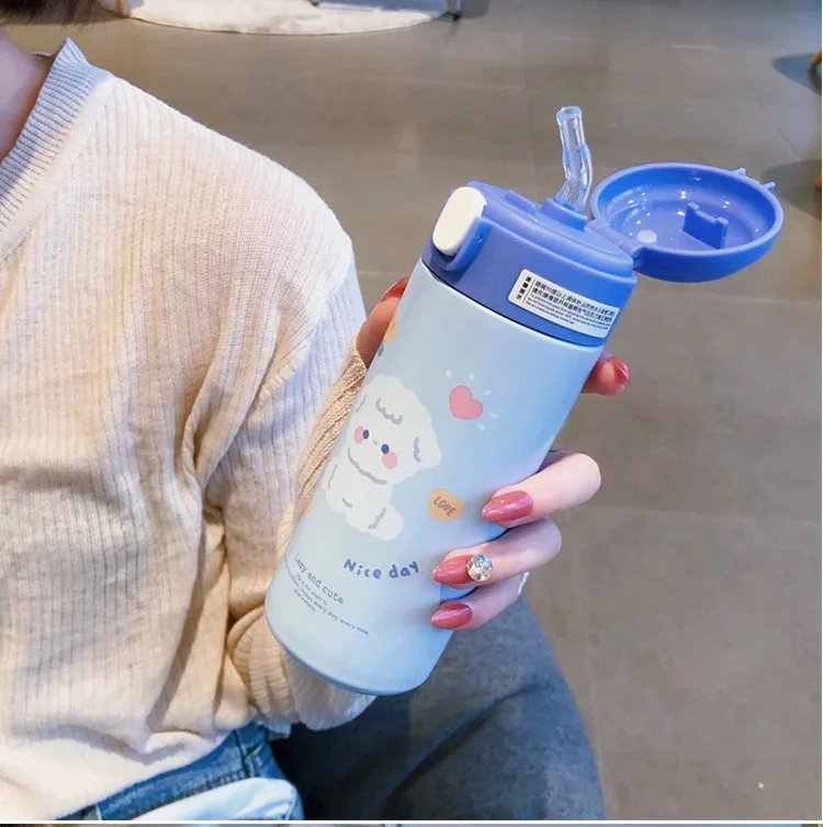 380ML Thermos Vacuum Flask Cute Cartoon 304 Stainless Steel Thermal Water Bottle Insulated Straw Cups Tumbler Drinkware 380ML Thermos Vacuum Flask Cute Cartoon 304 Stainless Steel Thermal Water Bottle Insulated Straw Cups Tumbler Drinkware