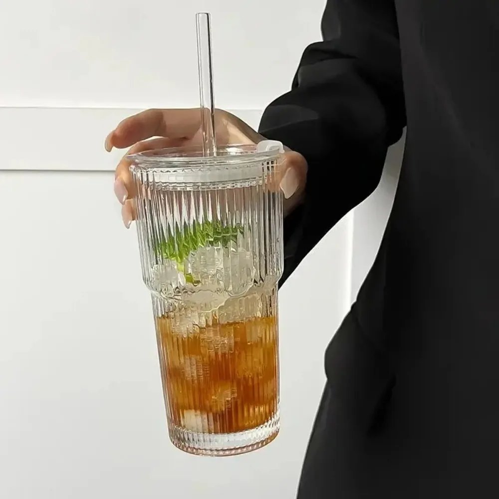 600ml Stripe Glass Cup with Lid and Straw Transparent Drinking Glasses for Juice Water and Iced Coffee Cups Mug Drinkware 600ml Stripe Glass Cup with Lid and Straw Transparent Drinking Glasses for Juice Water and Iced Coffee Cups Mug Drinkware