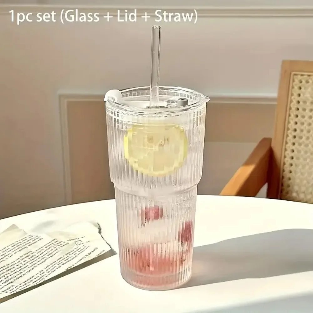 600ml Stripe Glass Cup with Lid and Straw Transparent Drinking Glasses for Juice Water and Iced Coffee Cups Mug Drinkware 600ml Stripe Glass Cup with Lid and Straw Transparent Drinking Glasses for Juice Water and Iced Coffee Cups Mug Drinkware