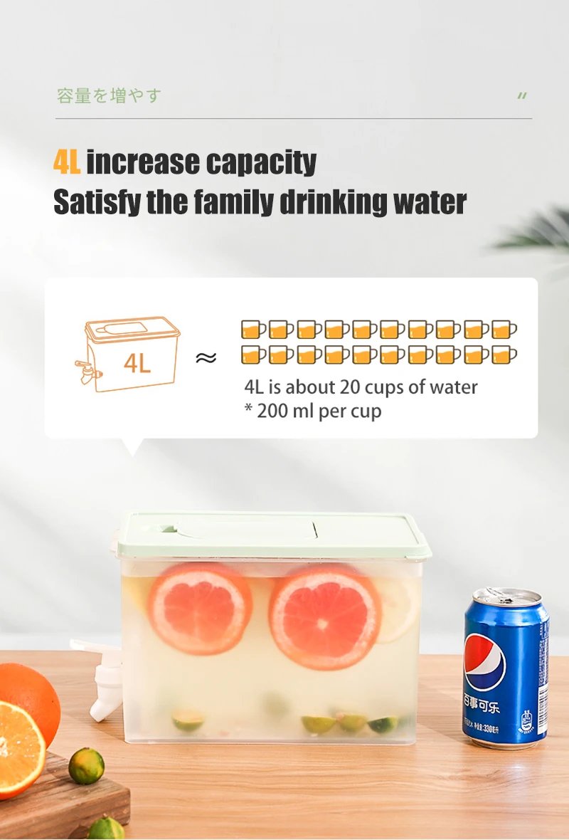 4L Cold Kettle Refrigerator With Faucet Household Lemonade Bottle Drinkware Cold Water Container For Kitchen Cool Water Bucket 4L Cold Kettle Refrigerator With Faucet Household Lemonade Bottle Drinkware Cold Water Container For Kitchen Cool Water Bucket