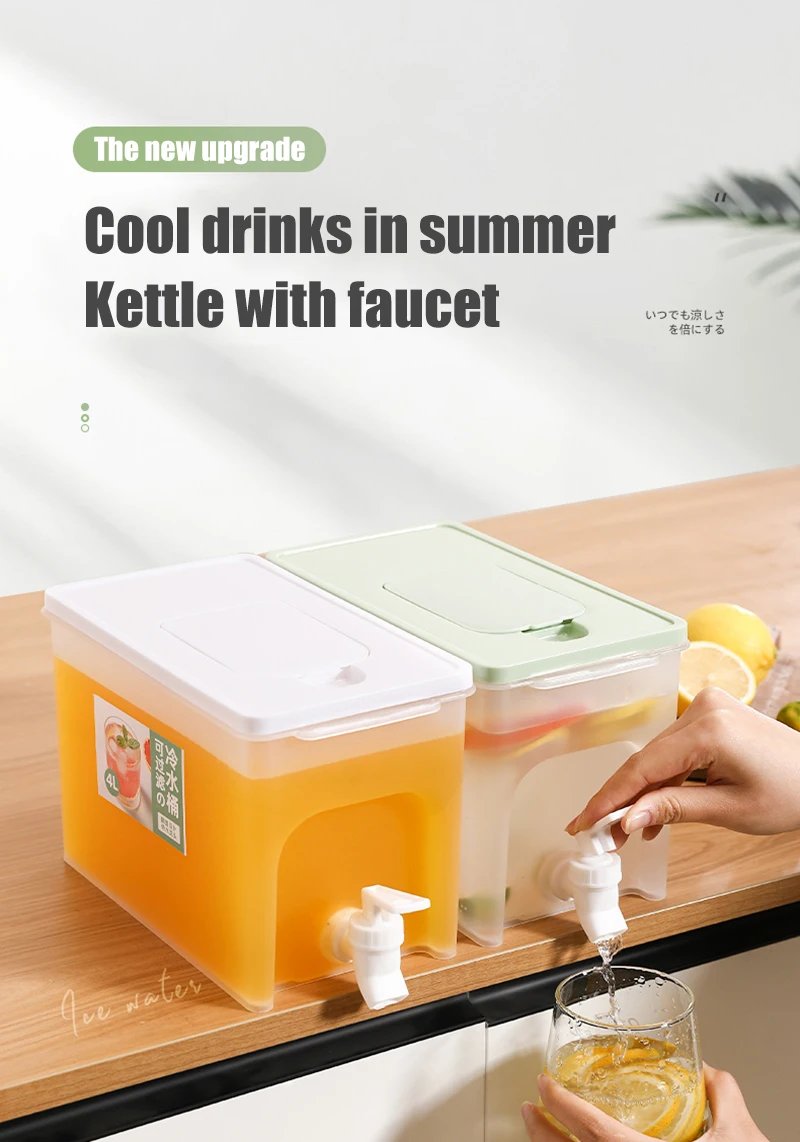 4L Cold Kettle Refrigerator With Faucet Household Lemonade Bottle Drinkware Cold Water Container For Kitchen Cool Water Bucket 4L Cold Kettle Refrigerator With Faucet Household Lemonade Bottle Drinkware Cold Water Container For Kitchen Cool Water Bucket