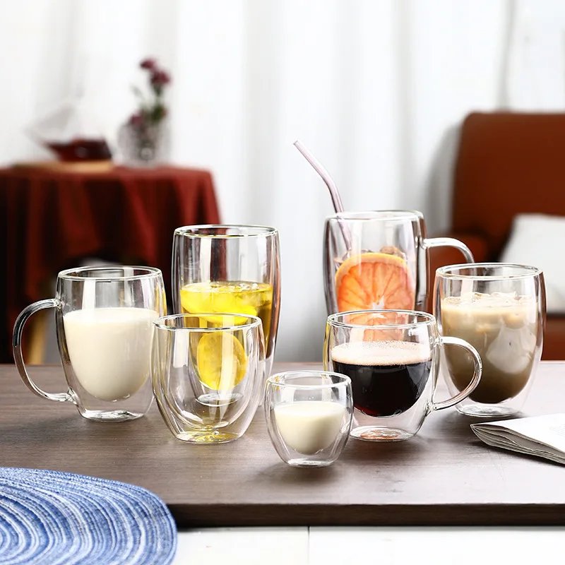 Heat Resistant Double Wall Glass Cup 80-650Ml Beer Milk Coffee Water Cups Transparent Cup Wholesale Glass Drinkware Mug Set Gift