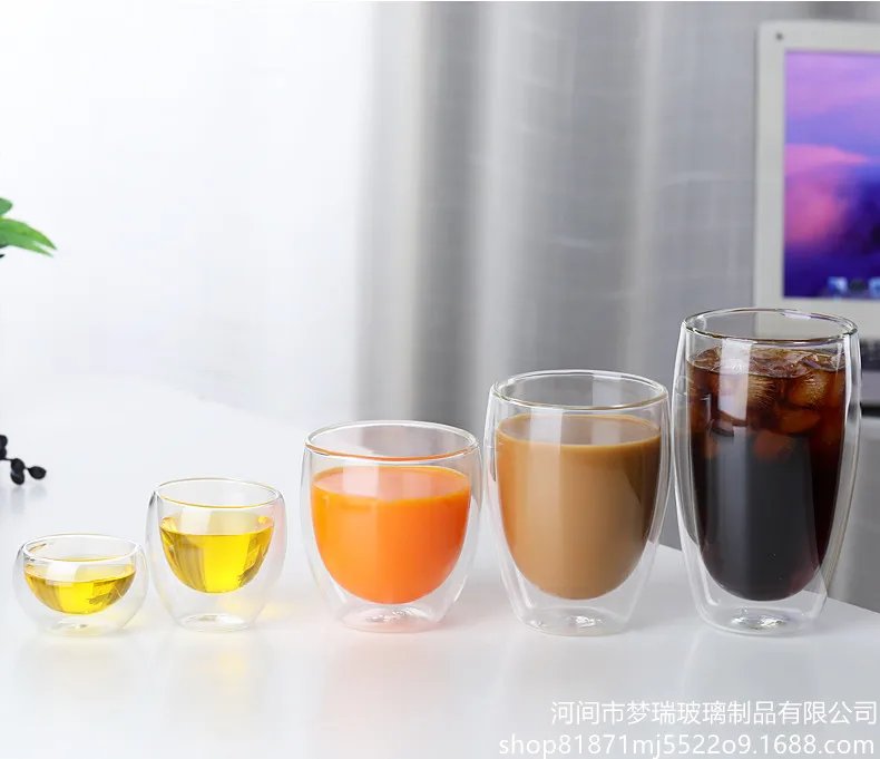 Heat Resistant Double Wall Glass Cup 80-650Ml Beer Milk Coffee Water Cups Transparent Cup Wholesale Glass Drinkware Mug Set Gift